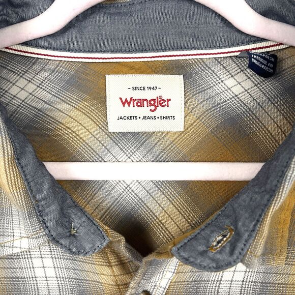 Wrangler Plaid Shirt Men’s 2XL Orange Gray Flap Pockets snap Lightweight Flannel - Picture 11 of 13